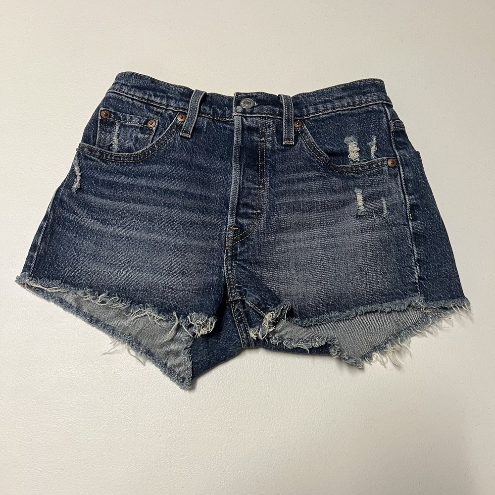 Levi's 501 Shorts Women's Size 25 Medium Wash High Rise Cutoff Denim Button Fly